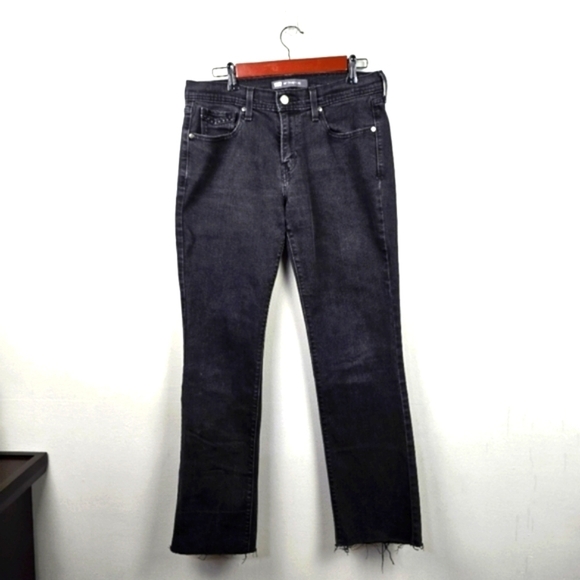 LEVI'S 505 Straight Leg Raw‎ Hem Jean Pants Black Denim Womens Size 8 - Picture 1 of 15